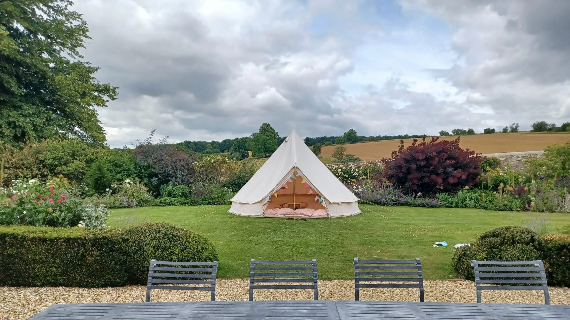 small wedding bell tent accommodation setup