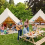 Wedding Accommodation Bell Tents: Everything Couples Need to Know 4 - Brilliant Bell Tent Hire Wedding accommodation bell tents set up as a relaxed on-site wedding village