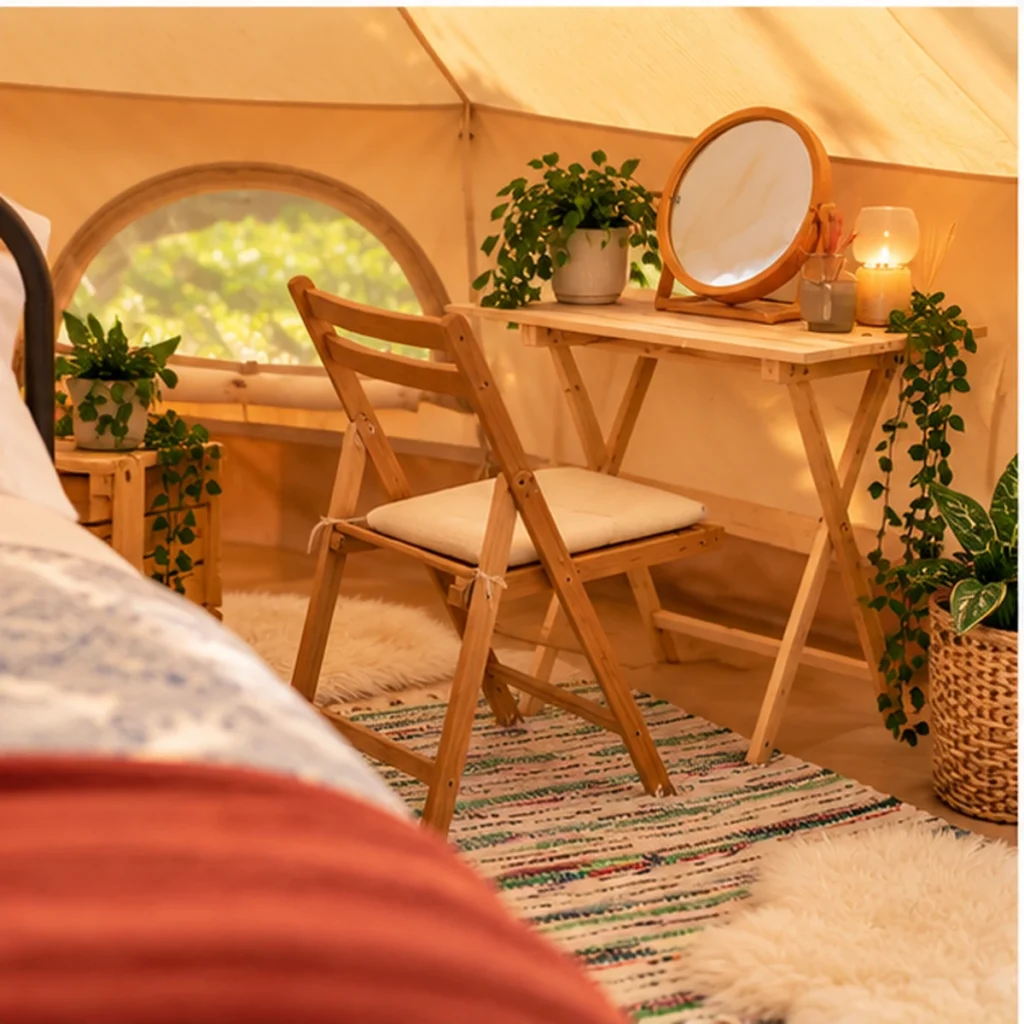Honeymoon Brilliant Bell Tent Hire-Dressing-table-detail