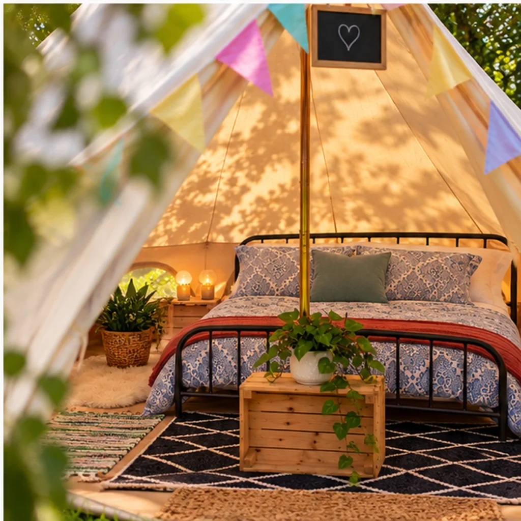 Honeymoon Brilliant Bell Tent Hire-Atmospheric-doorway-view