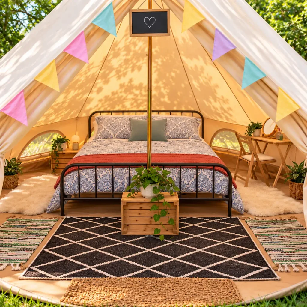 Honeymoon Brilliant Bell Tent Hire Sunlit Boho Glamping Tent Retreat